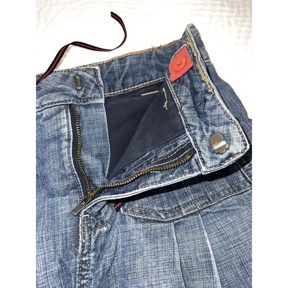 GAP Vintage 2002 Y2K Girls Jean Skirt  Sz 12 Zipper Adjustable Waist Pleated‎